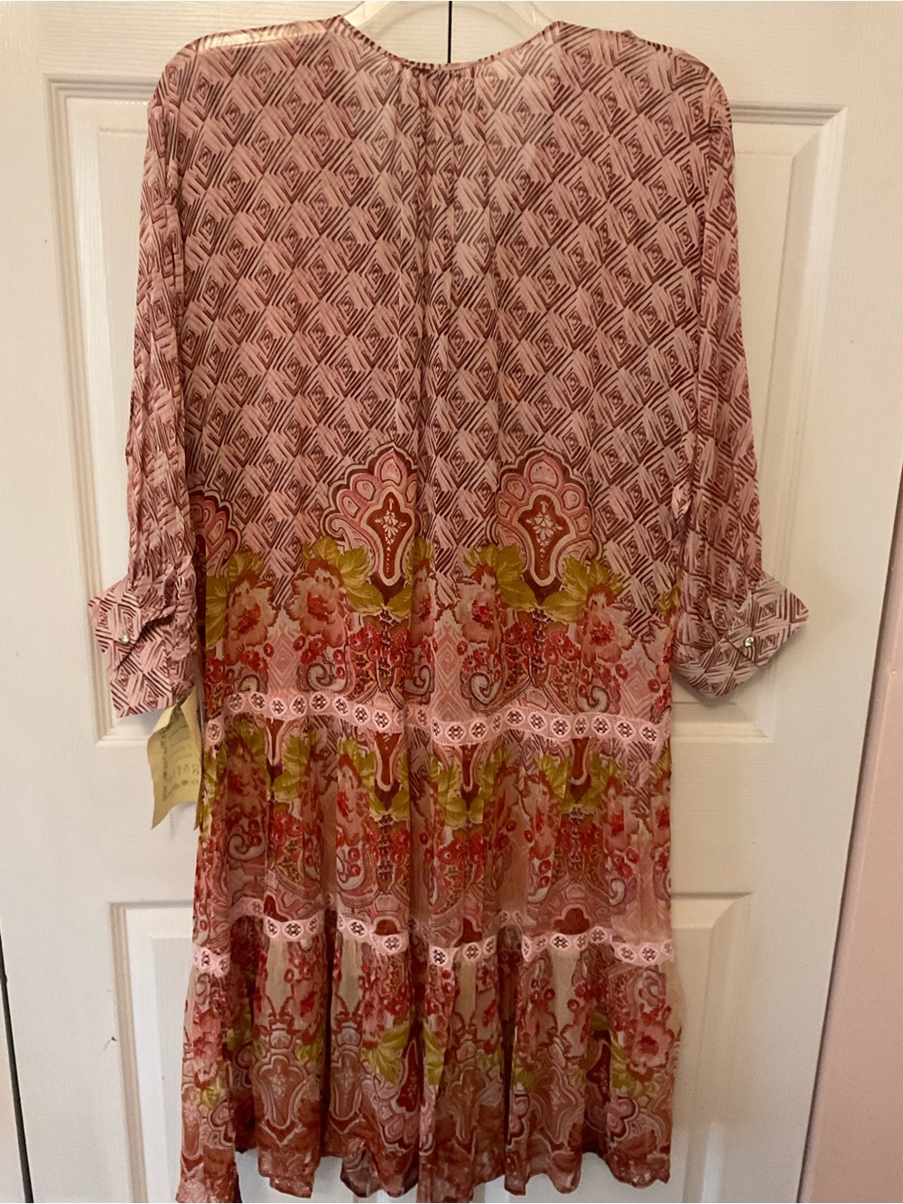 Aratta Aeris Silent Journey Pink Print Boho Hippie Couture Midi Dress Tassels L - Picture 7 of 11